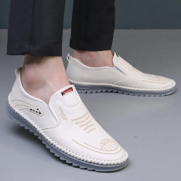White Men's soft sole Stitched Breathable casual Loafer shoes